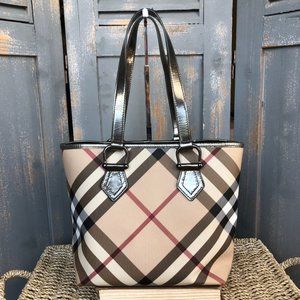 Burberry Nova Check Coated Canvas Metallic Leather Tote